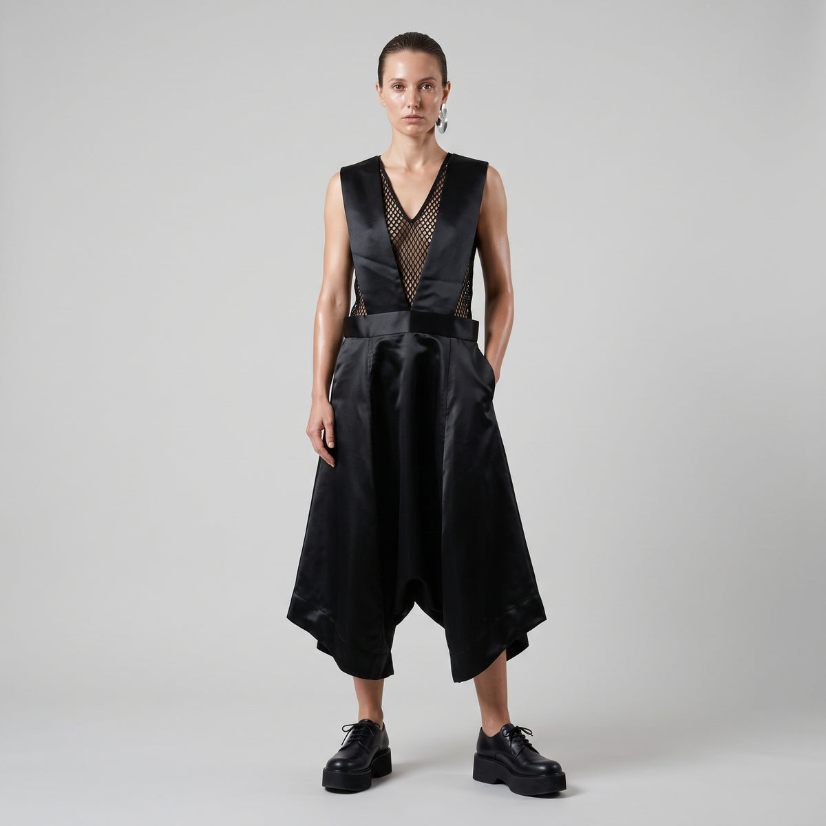 Structured Black Suspender Skirt