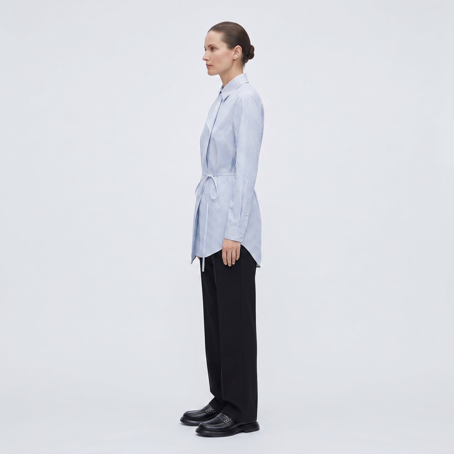 Striped Ruffled Waist Tie Shirt