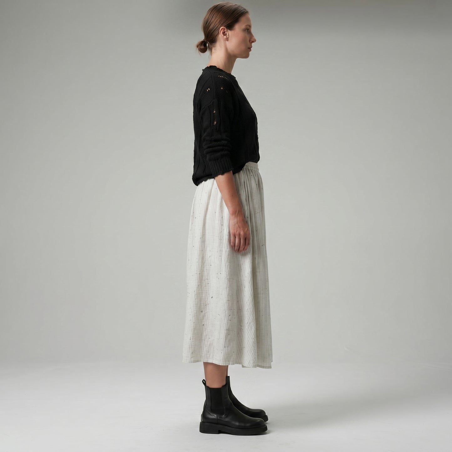 Striped A-Line Midi Skirt