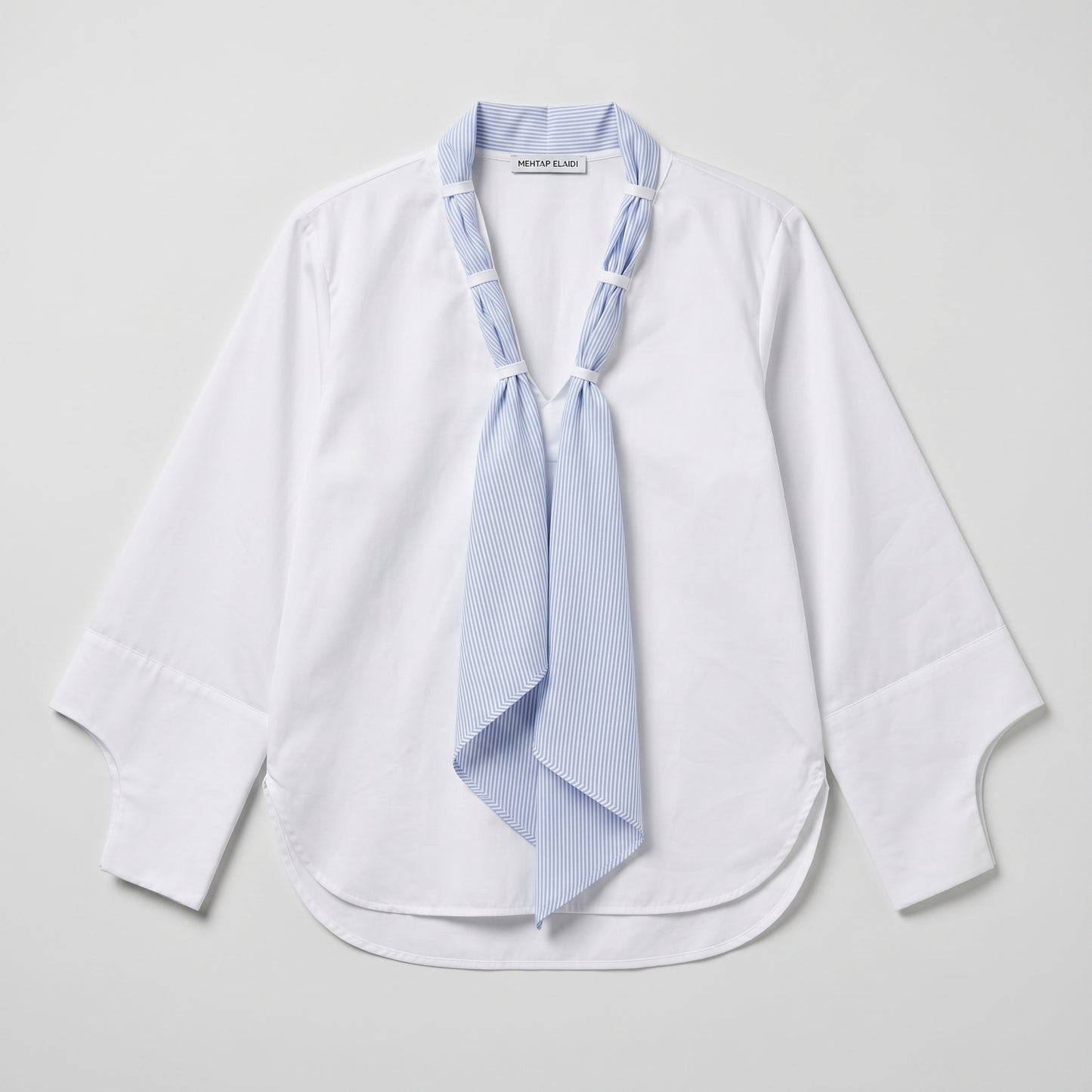 Striped Tie Detail White Blouse