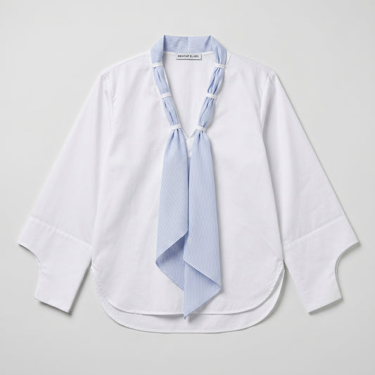 Striped Tie Detail White Blouse