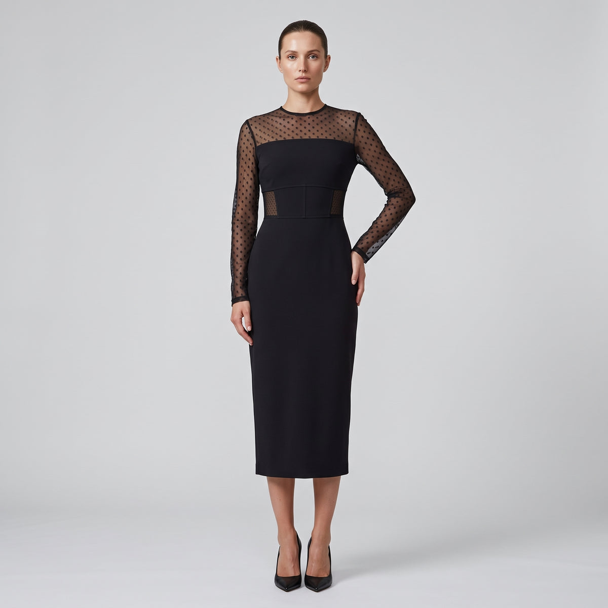 Polka Dot Sheer Sleeve Dress