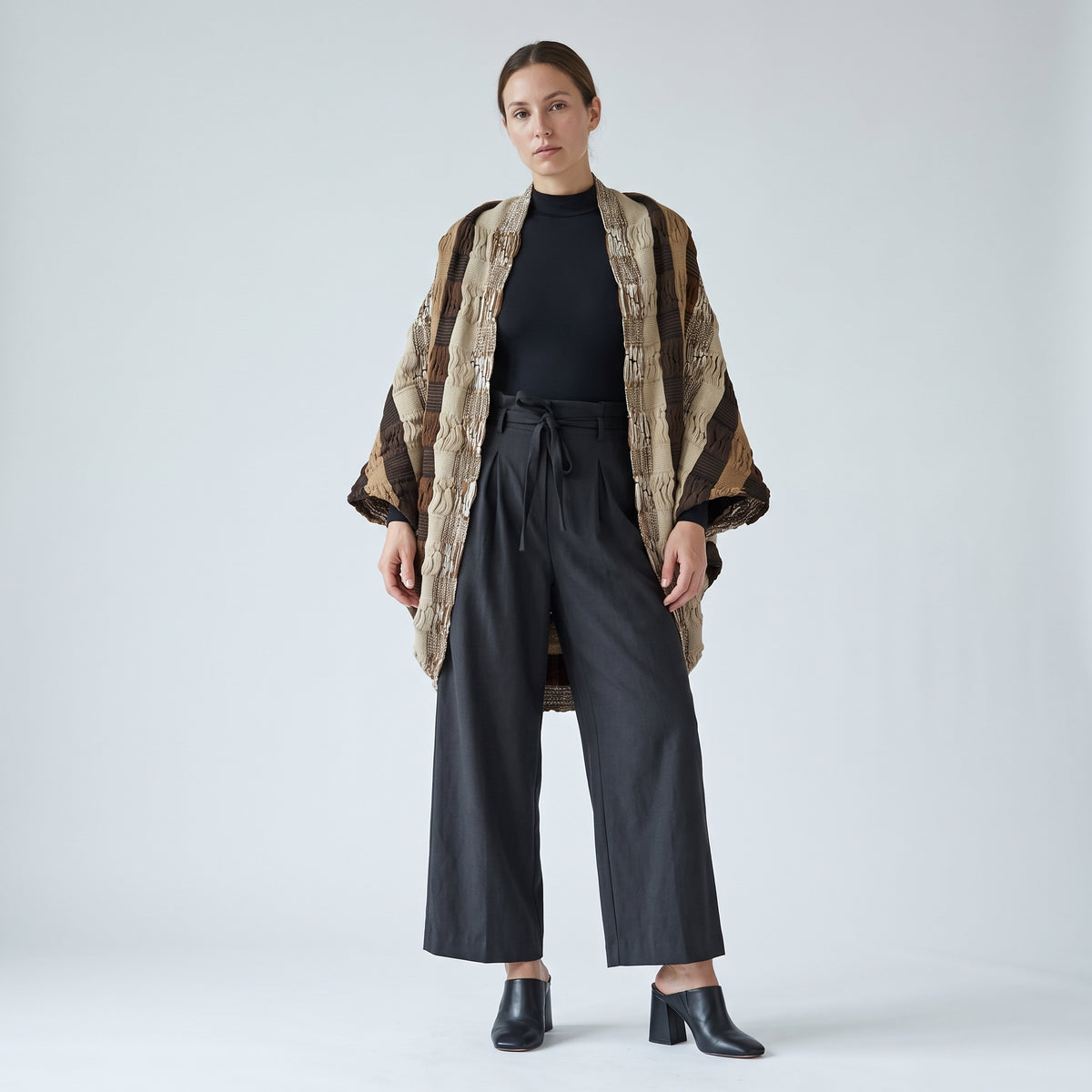 Textured Striped Open Knit Cardigan