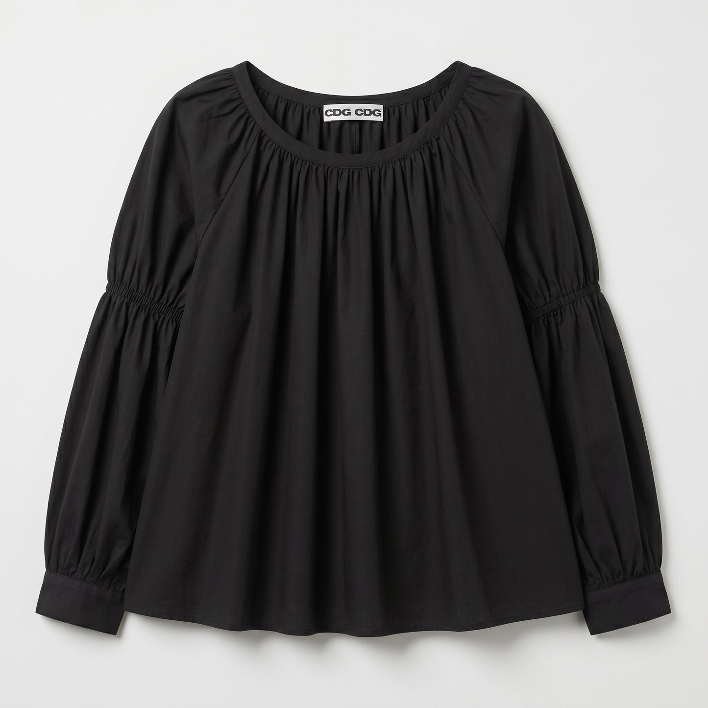 Black Gathered Balloon Sleeve Blouse