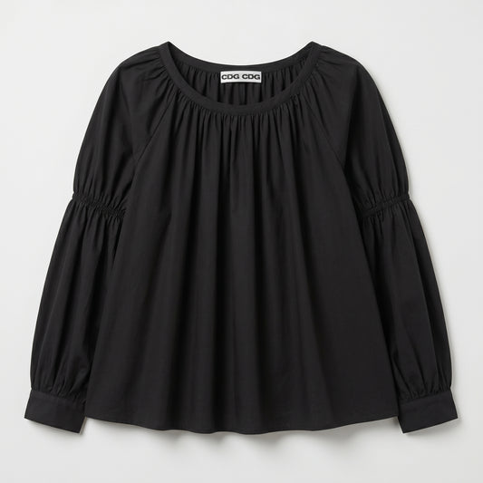 Black Gathered Balloon Sleeve Blouse