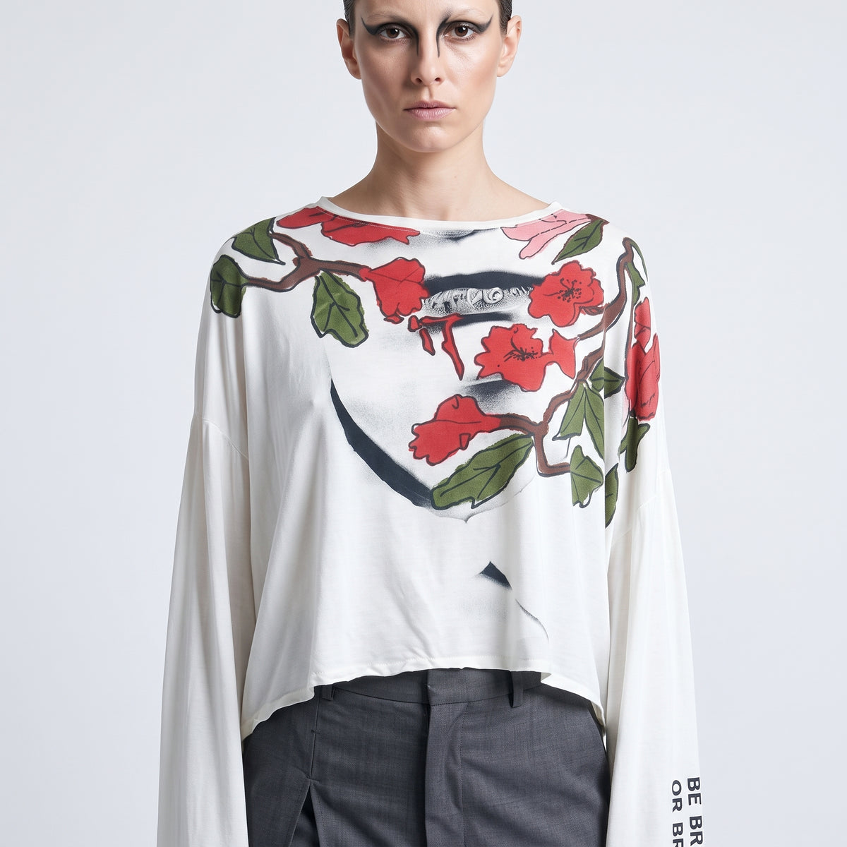 Floral Print Cropped Long-Sleeve
