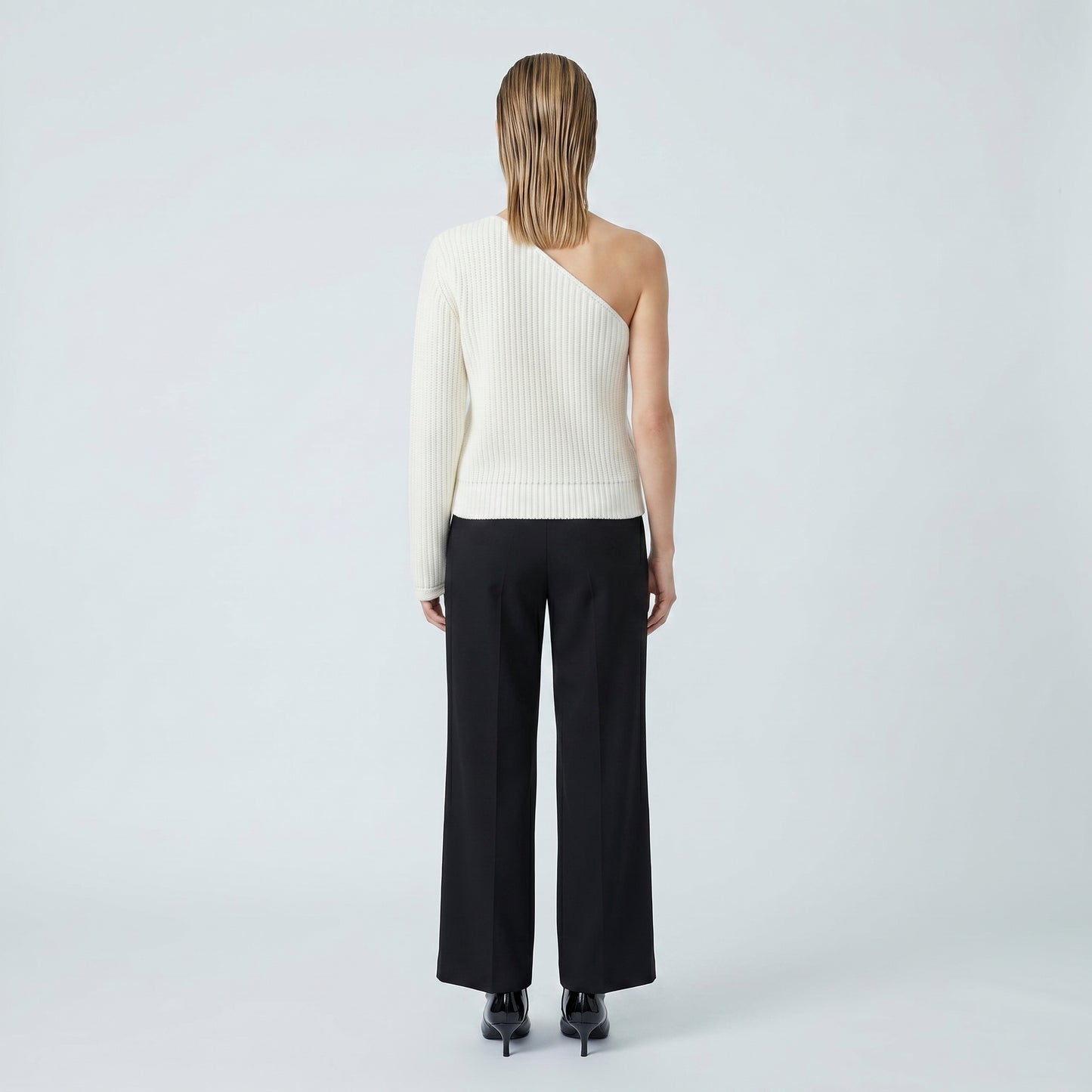One-Shoulder Ribbed Knit Sweater