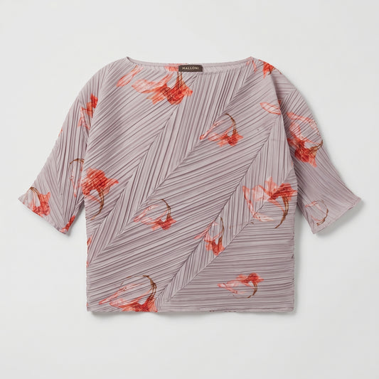 Floral Plissé Boatneck Top