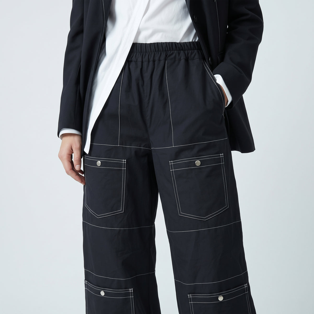Contrast Stitch Wide Leg Trousers
