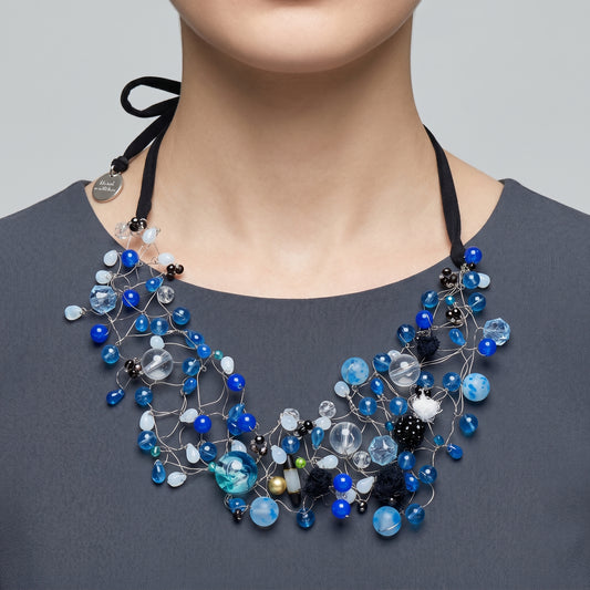 Artisanal Blue Beaded Statement Necklace