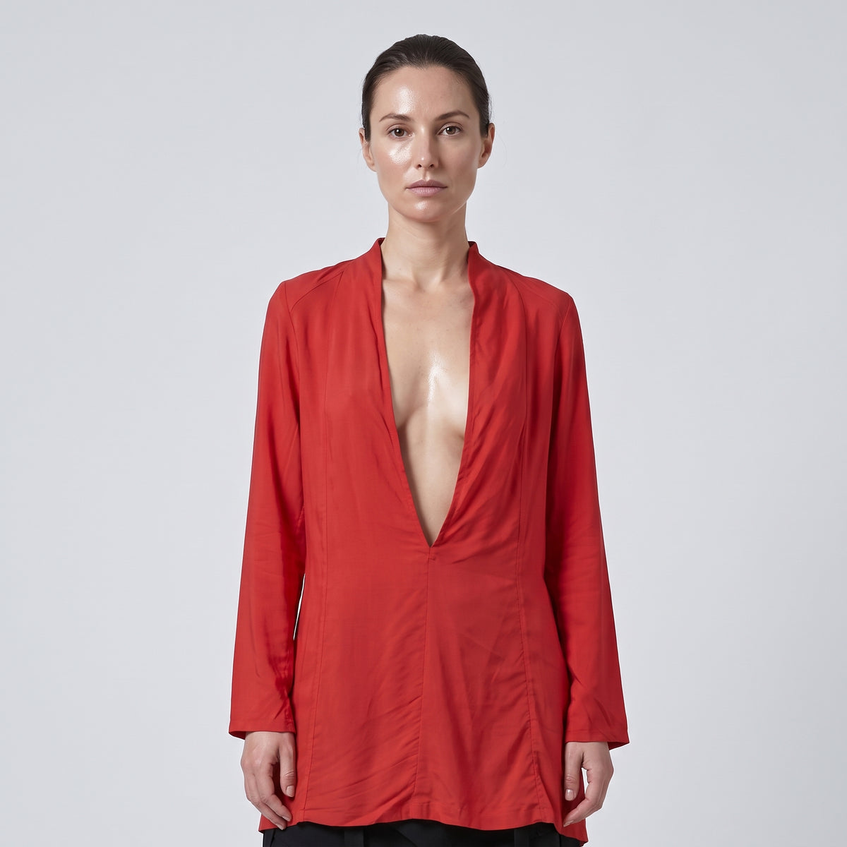Red Deep V-Neck Blouse