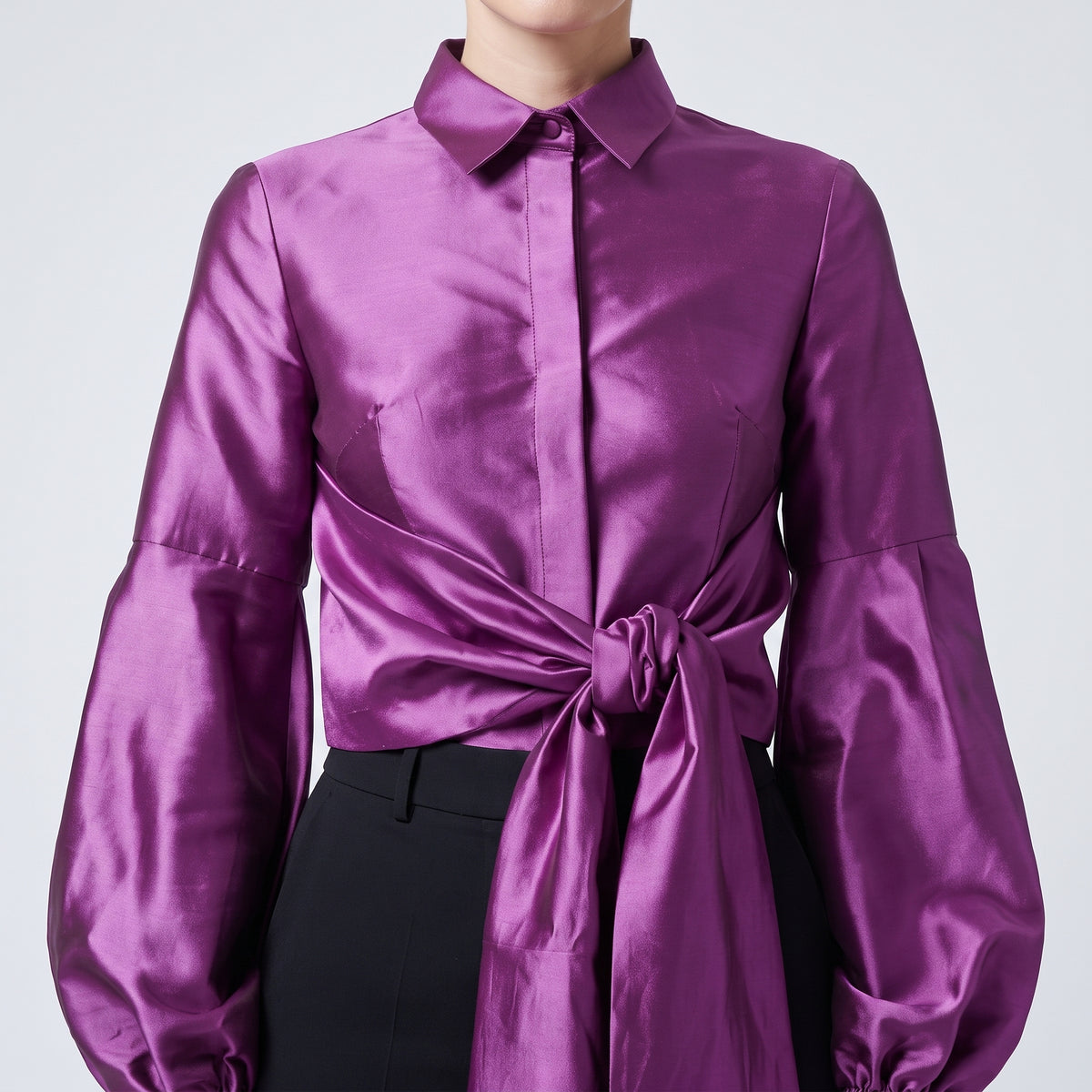 Satin Bow Detail Crop Blouse