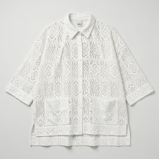 Elegant White Crochet Shirt Jacket
