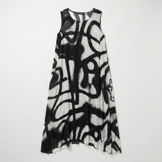 Monochrome Abstract Sleeveless Dress