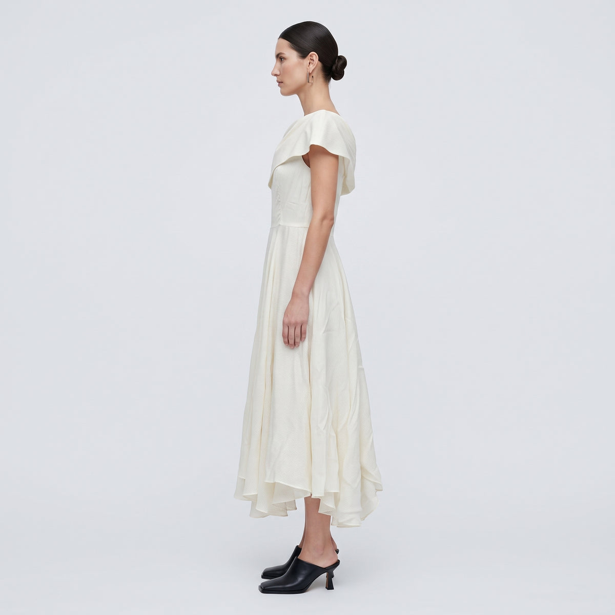 Asymmetric Pleated Cream Dress
