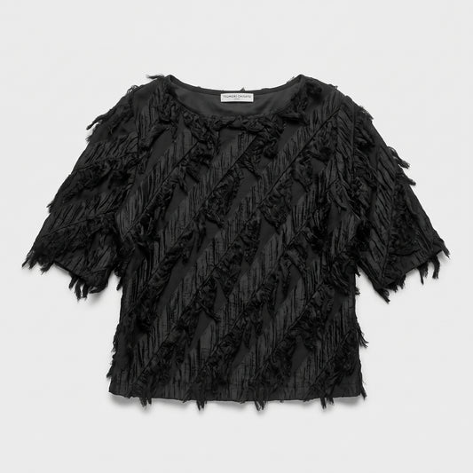 Fringed Textured Black Top