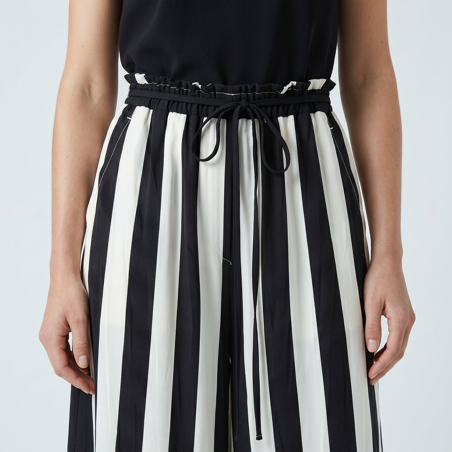 Striped Wide-Leg Cropped Trousers