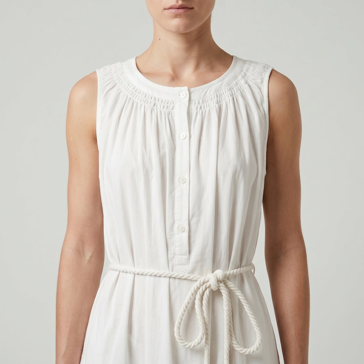 Sleeveless Gathered Linen Midi Dress