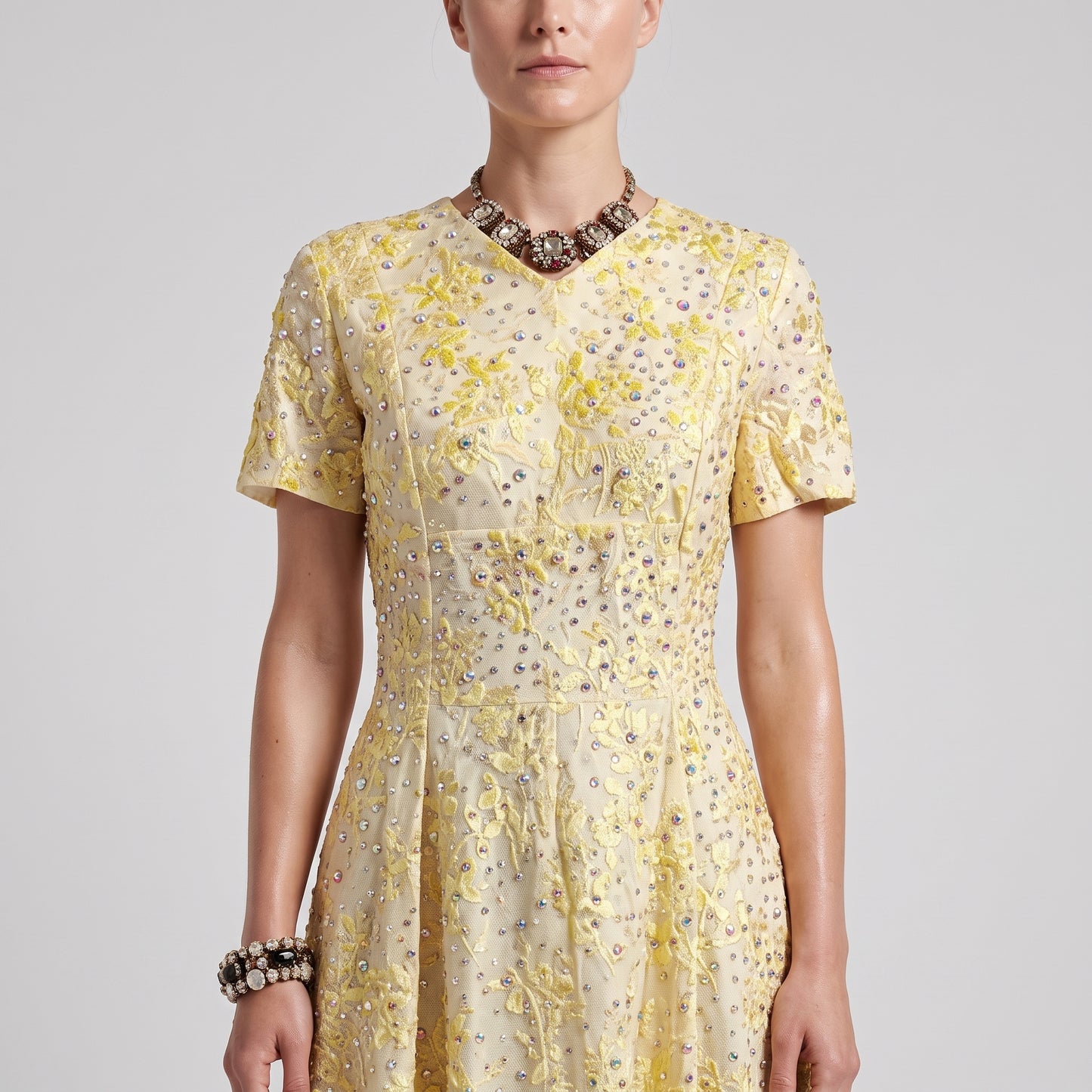 Embellished Floral A-Line Dress
