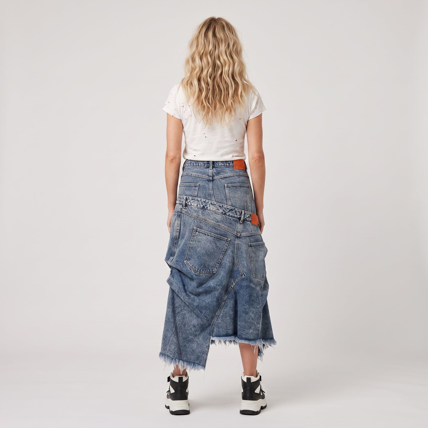 Layered Acid Wash Denim Skirt