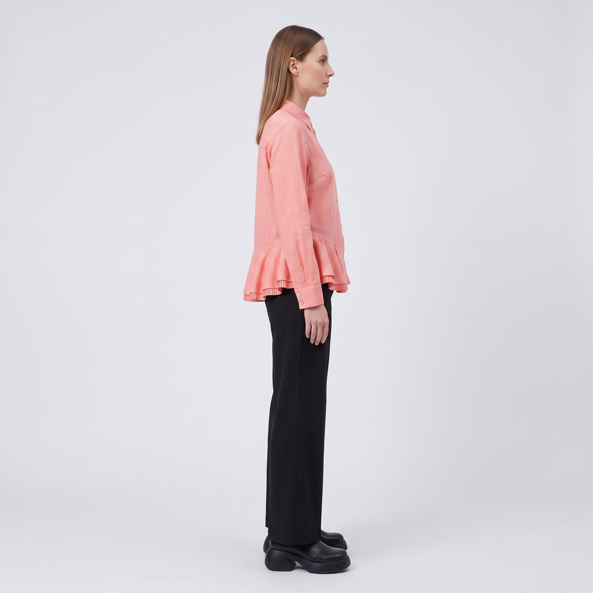 Peplum Hem Cotton Button-Down Shirt