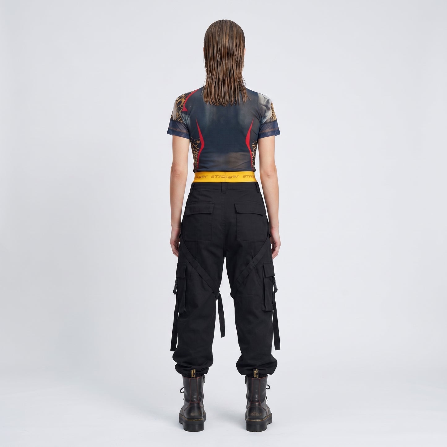 Trompe L'oeil Print Mesh Top