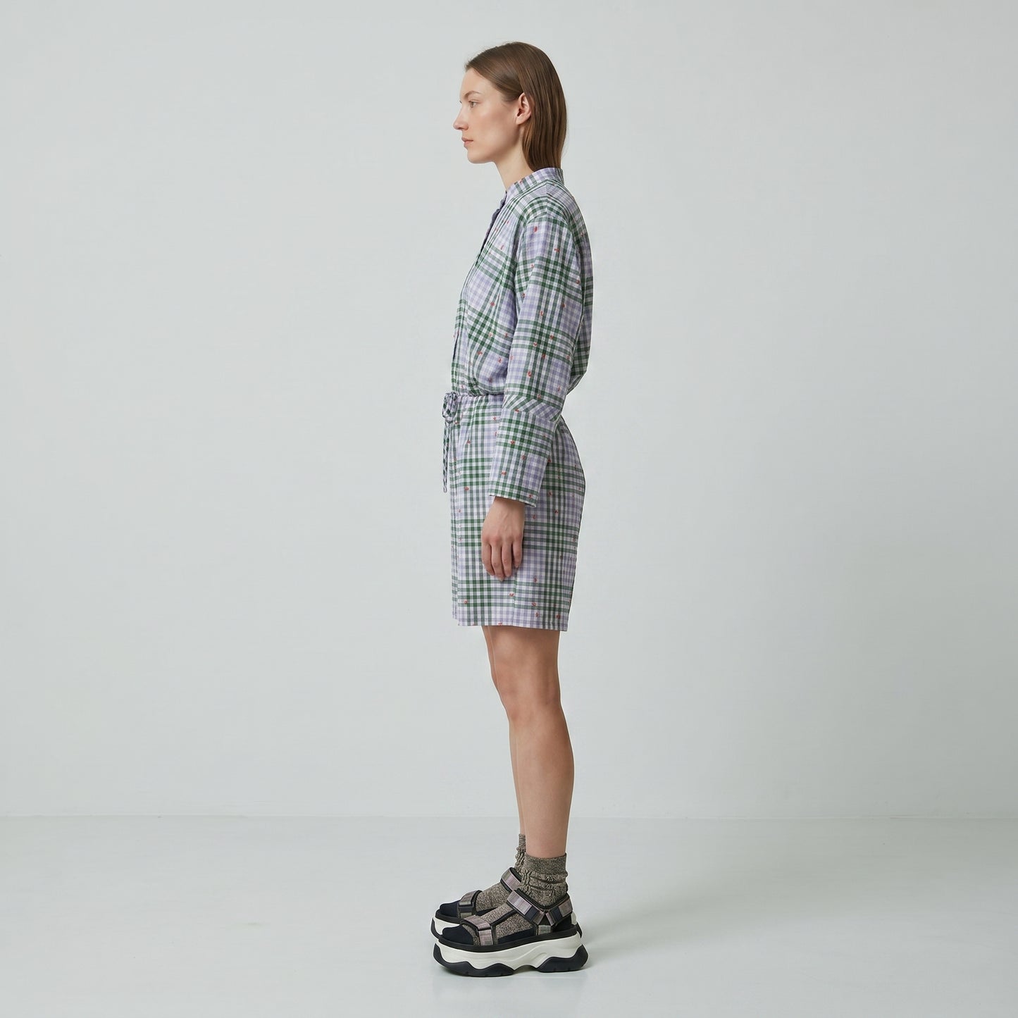 Checked Checkered Drawstring Blouse