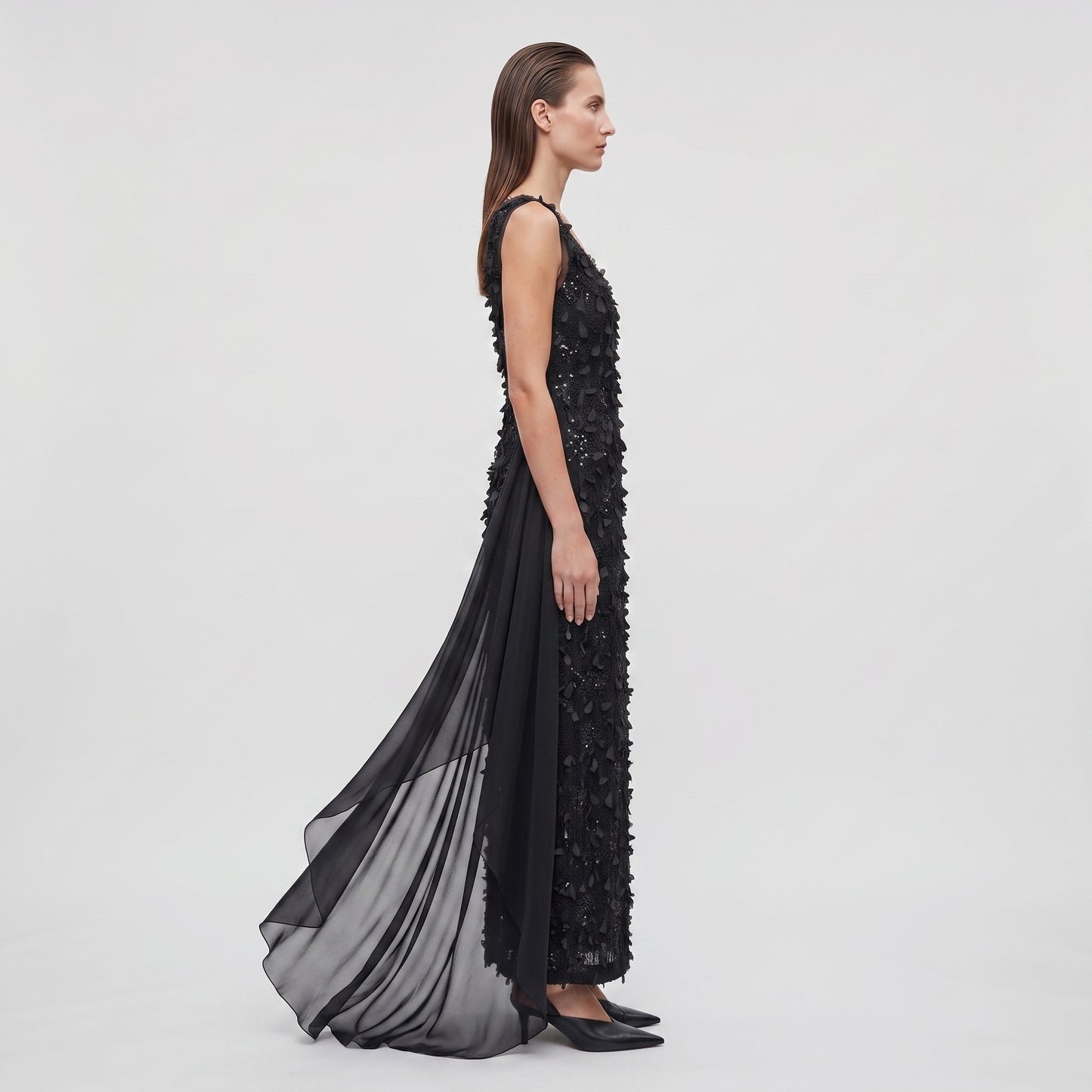 Embellished Drape Column Dress
