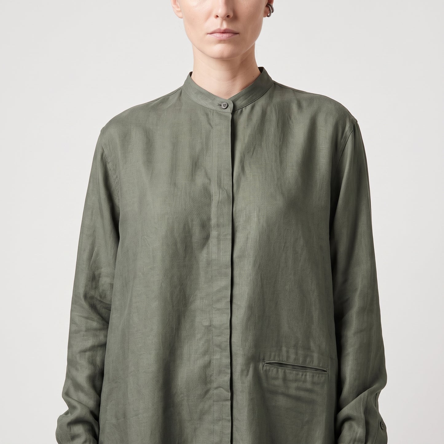 Olive Green Mandarin Collar Shirt