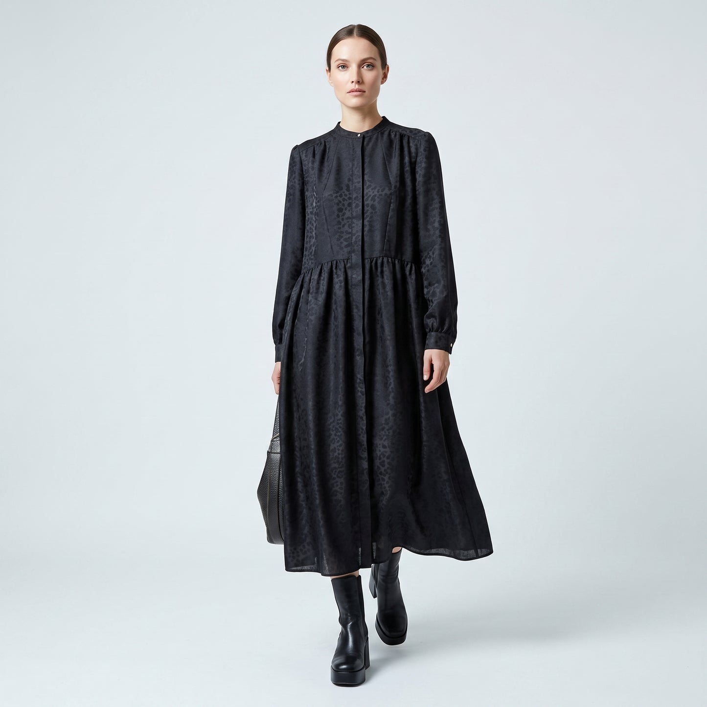 Textured Charcoal Button-Down Dress
