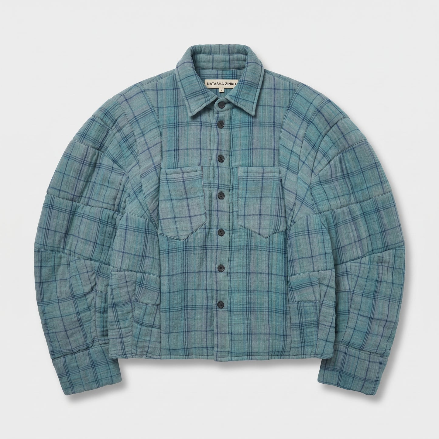 Quilted Plaid Button-Down Jacket