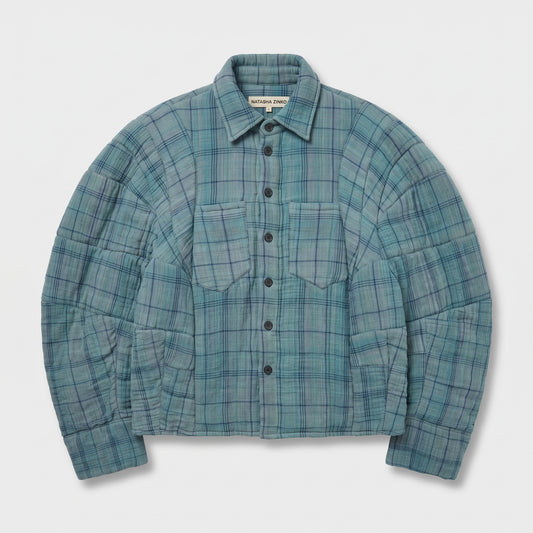 Quilted Plaid Button-Down Jacket