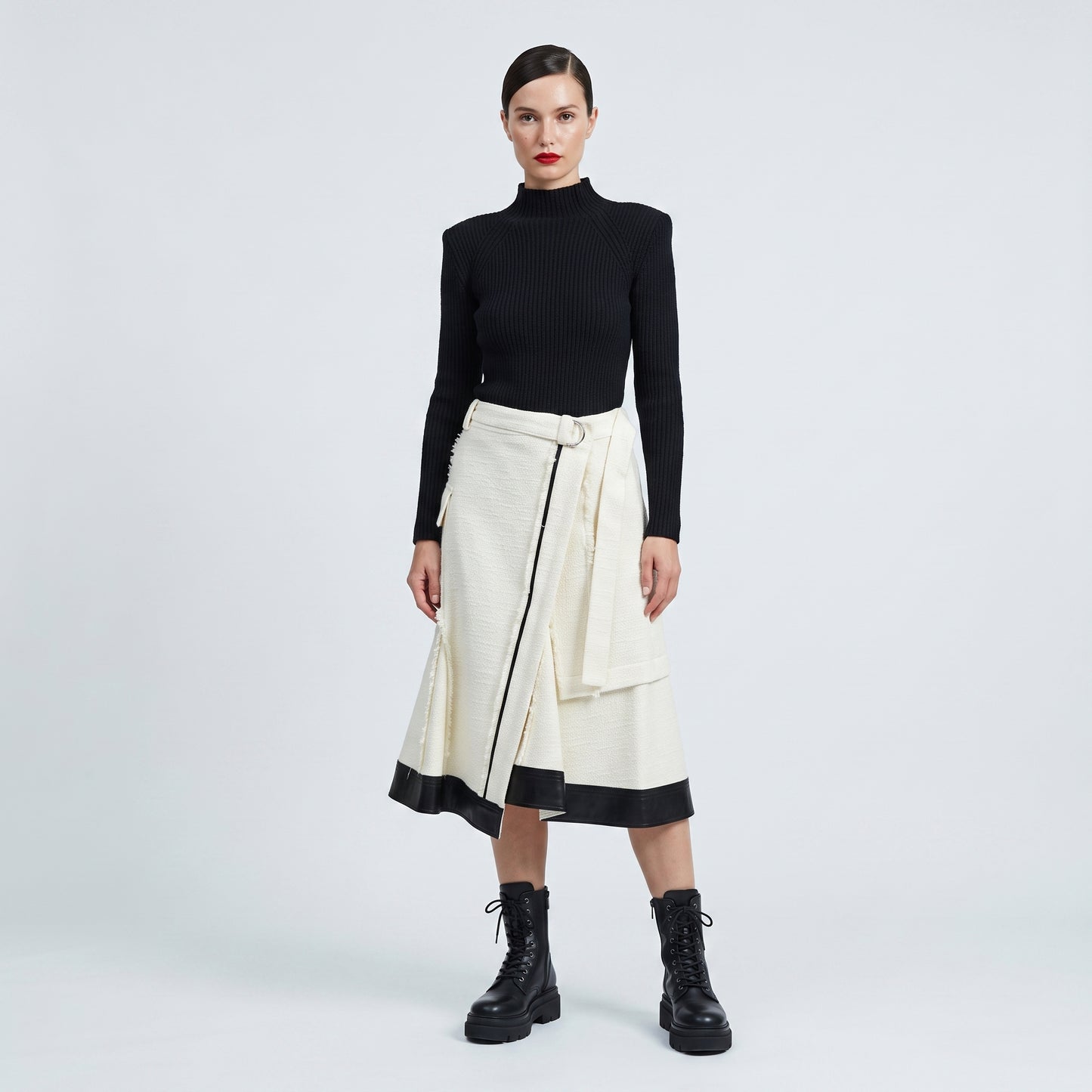 Textured Wrap Midi Skirt