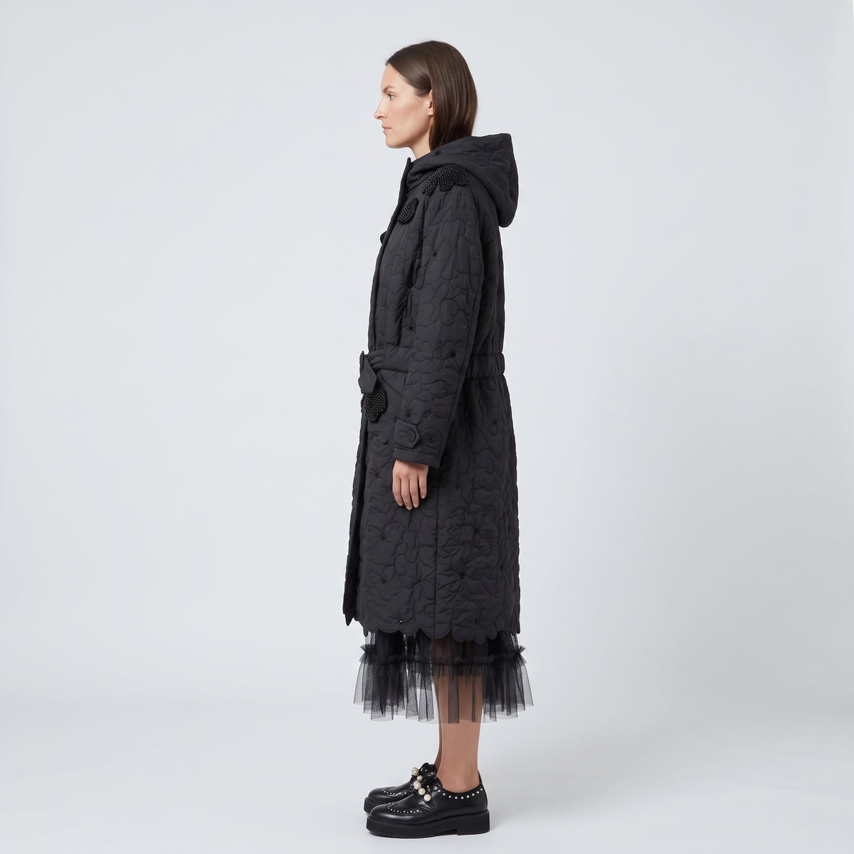 Embellished Quilted Hooded Coat