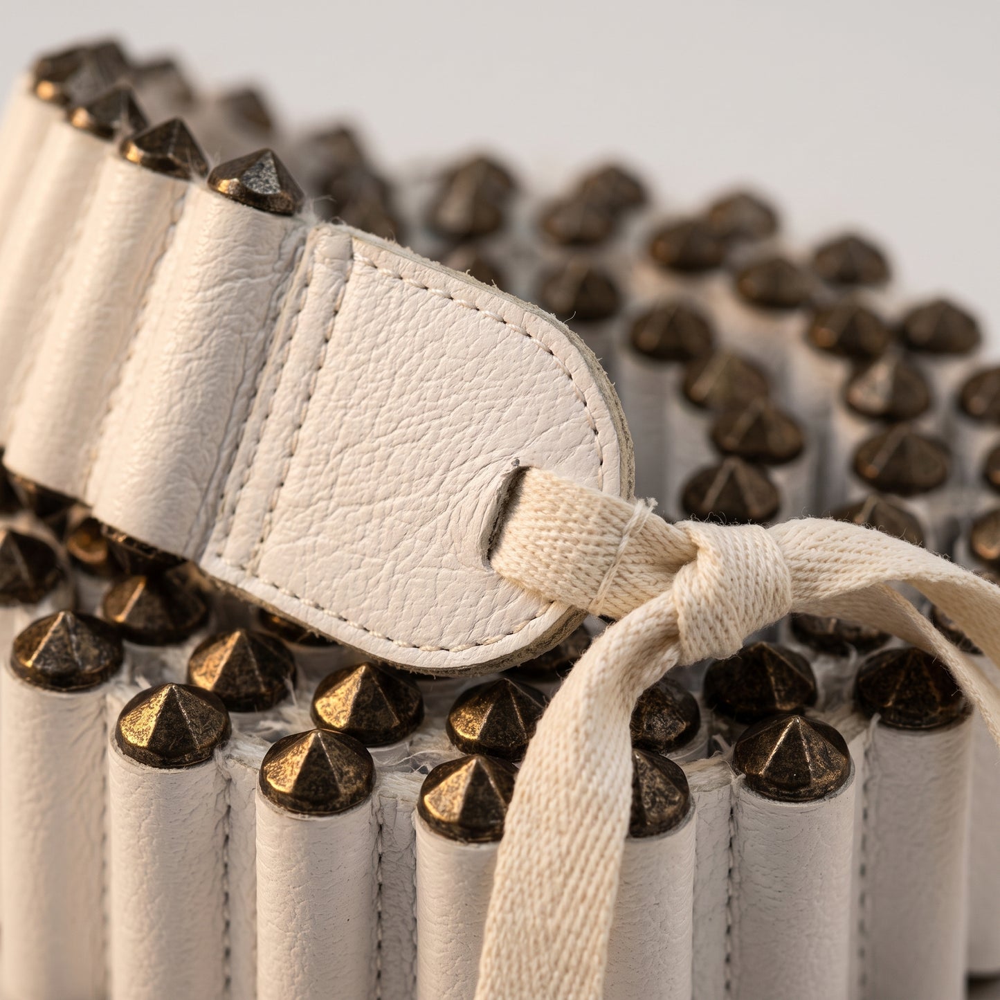 Studded White Leather Belt