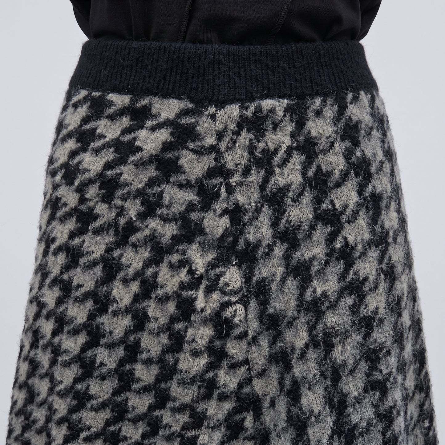 Houndstooth Wool Knit Midi Skirt