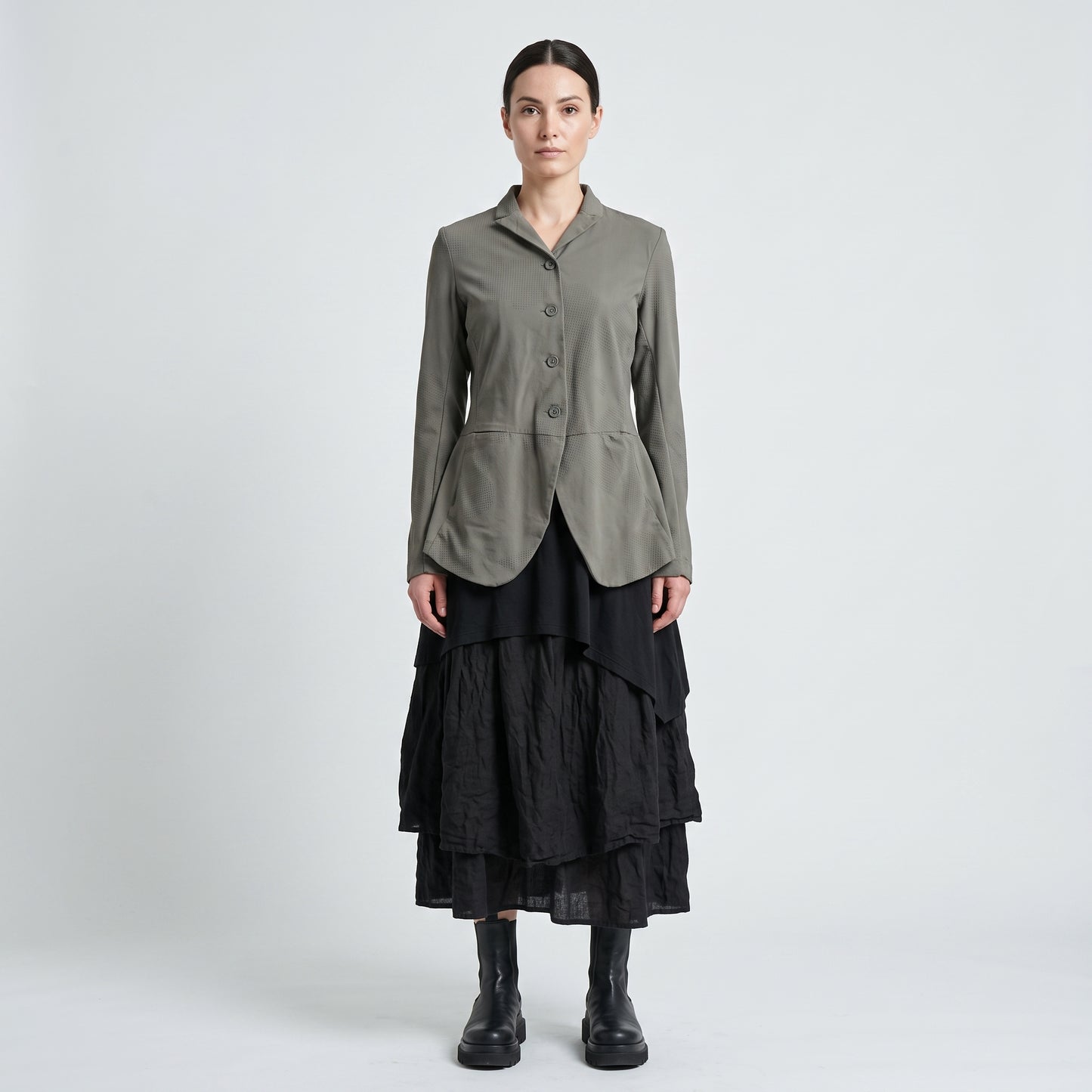Textured Tailored Buttoned Jacket