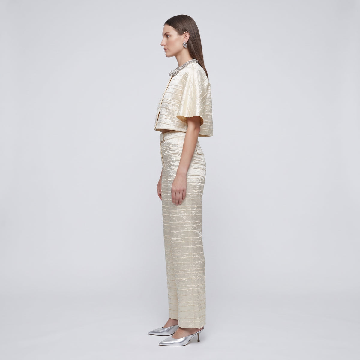 Metallic Crinkled Wide-Leg Trousers