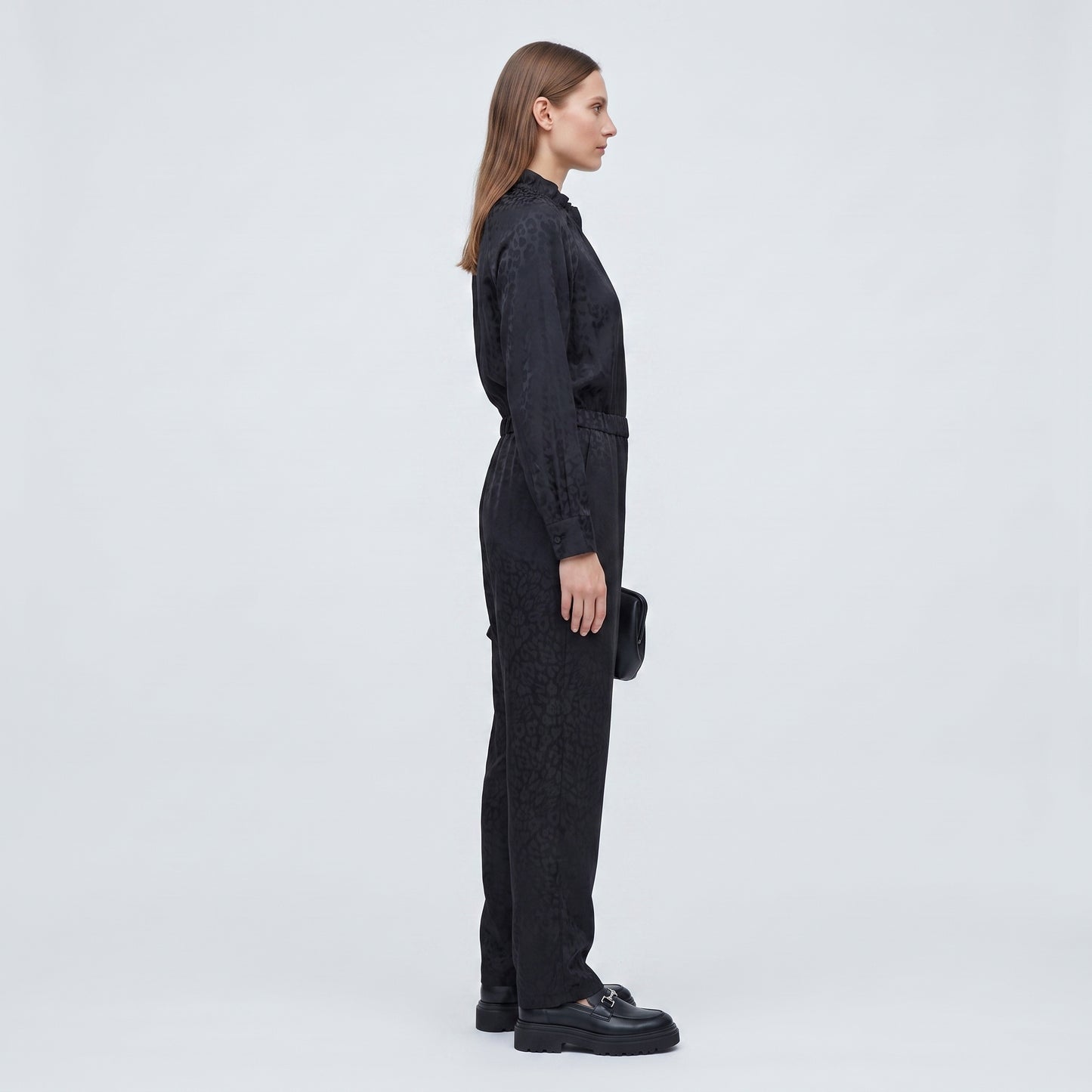 Elegant Black Jacquard Jumpsuit