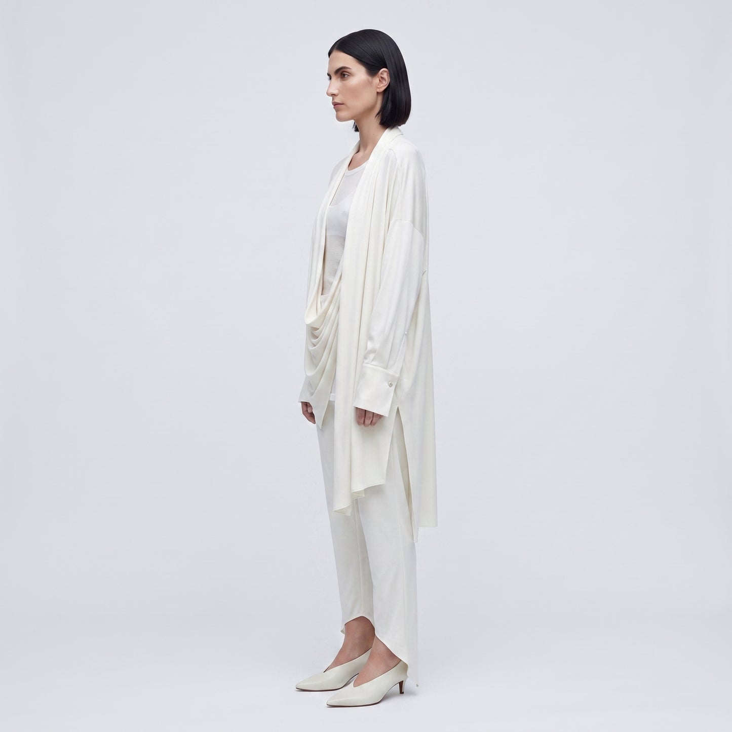 Draped Cream Silk Blouse
