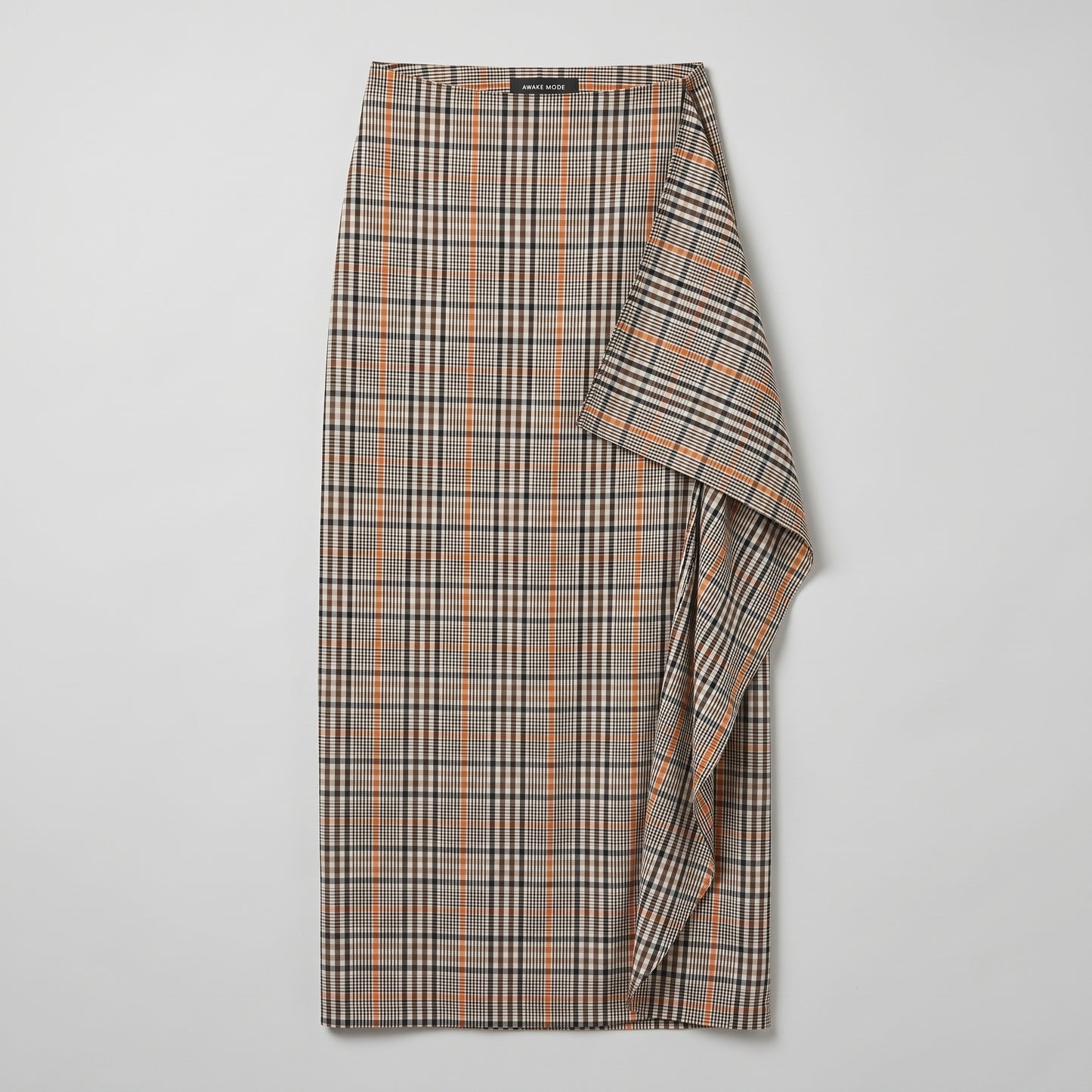 Draped Plaid Midi Skirt