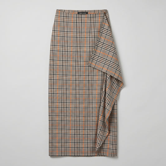 Draped Plaid Midi Skirt