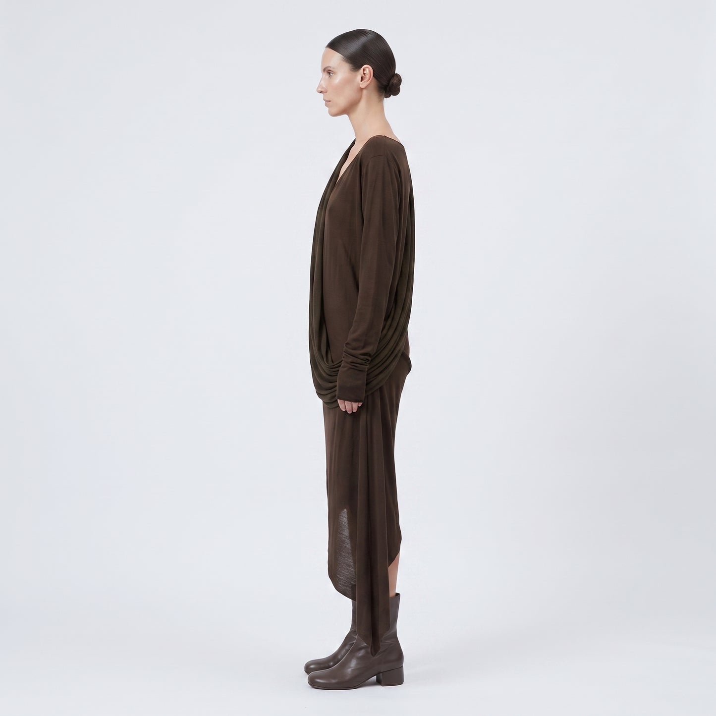 Draped Asymmetric Long Sleeve Dress