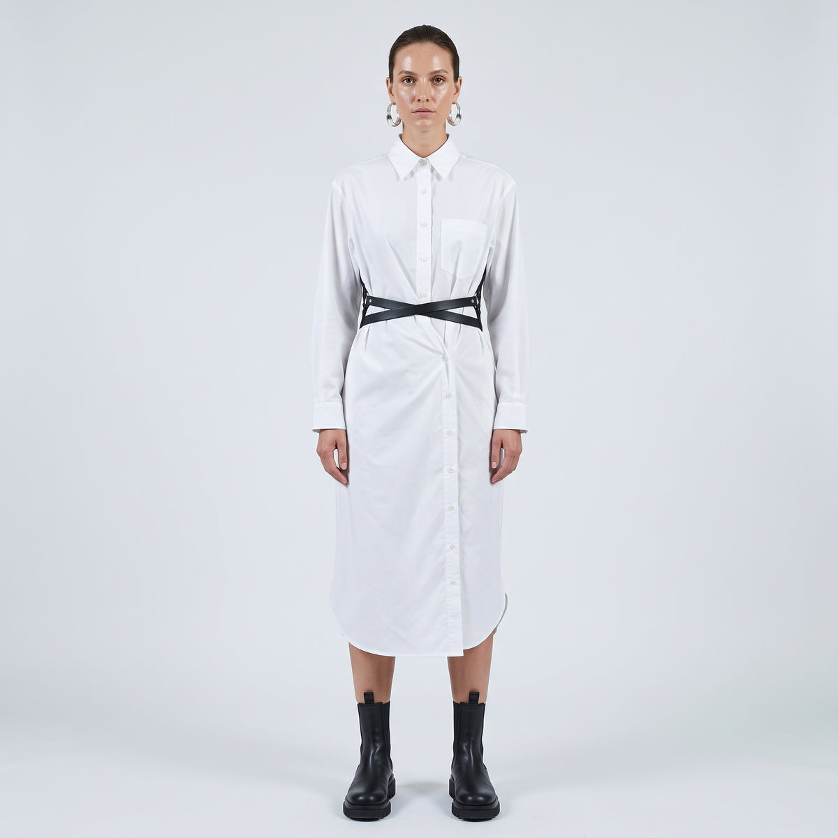 Twist Front Cotton Shirt Dress