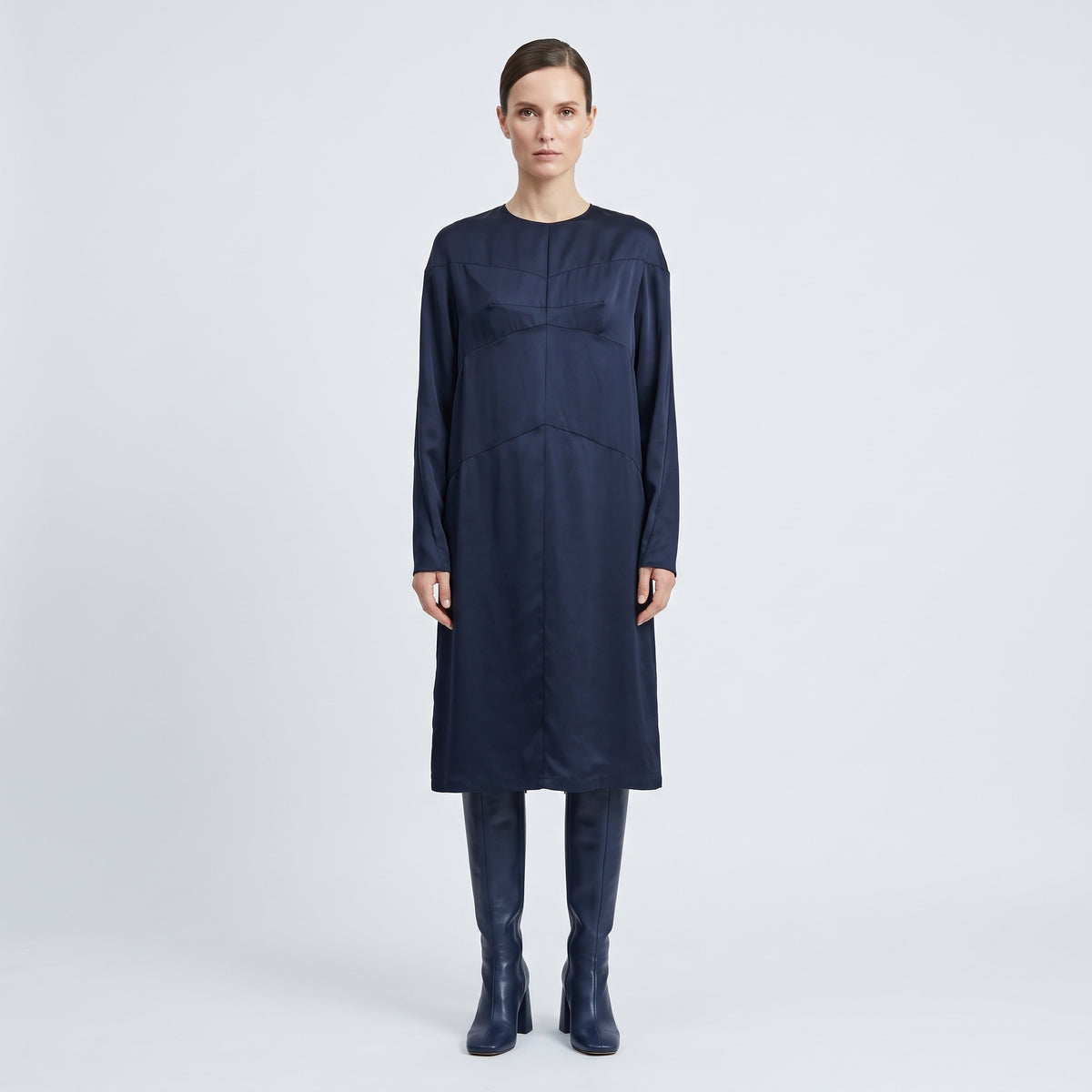 Minimalist Navy Satin Shift Dress