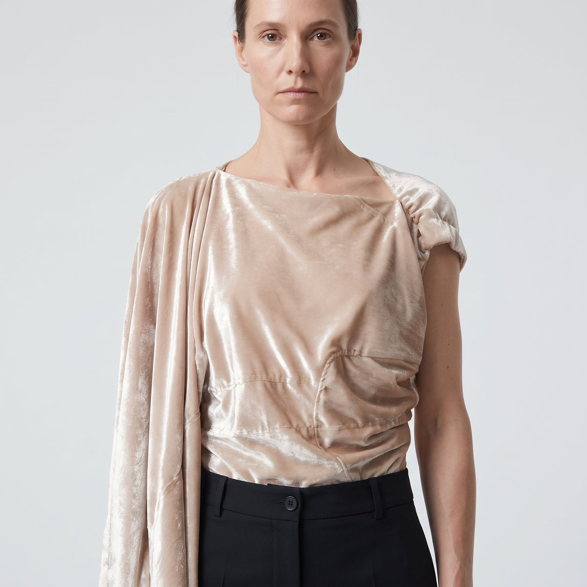 Asymmetric Velvet Draped Top