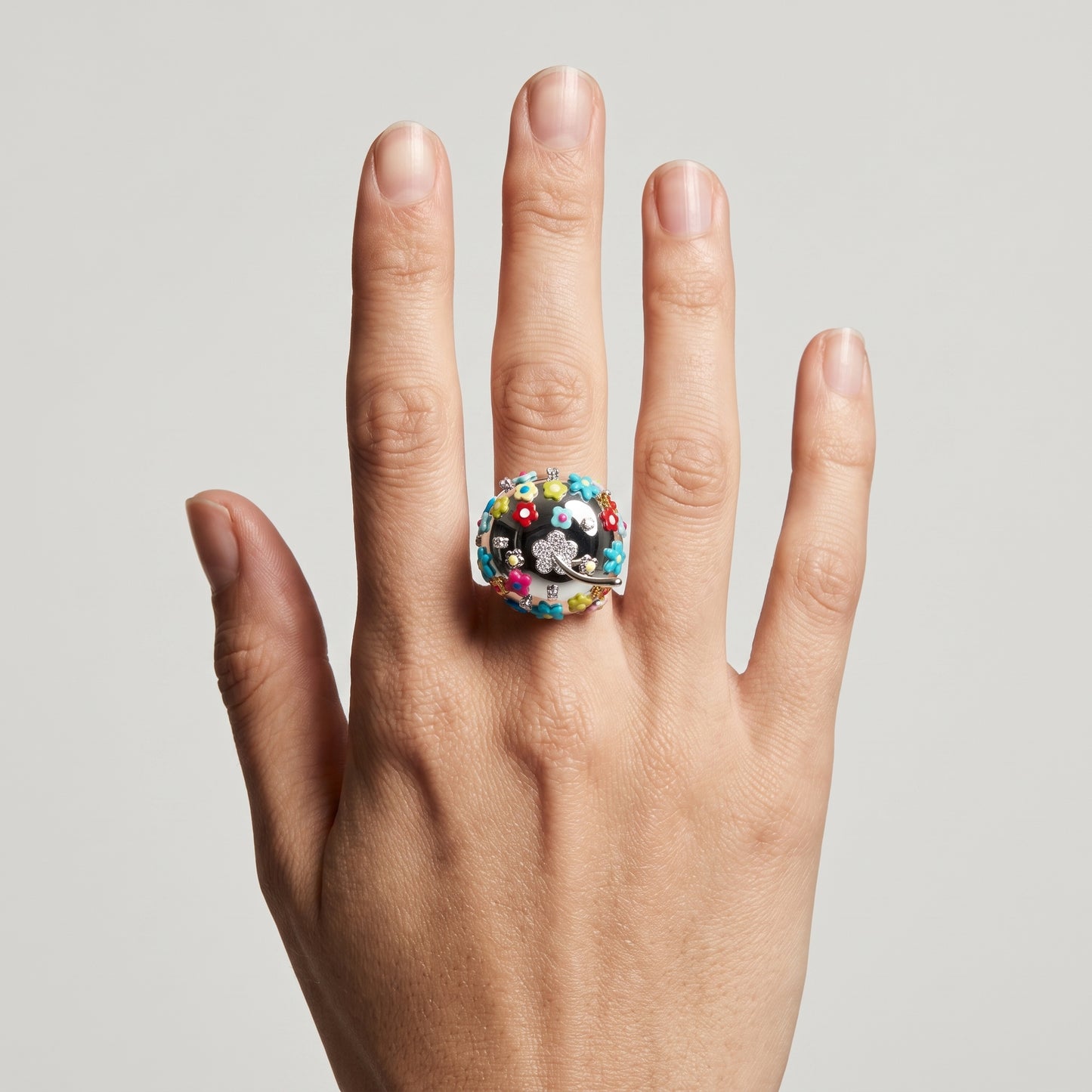 Enamel Floral Silver Charm