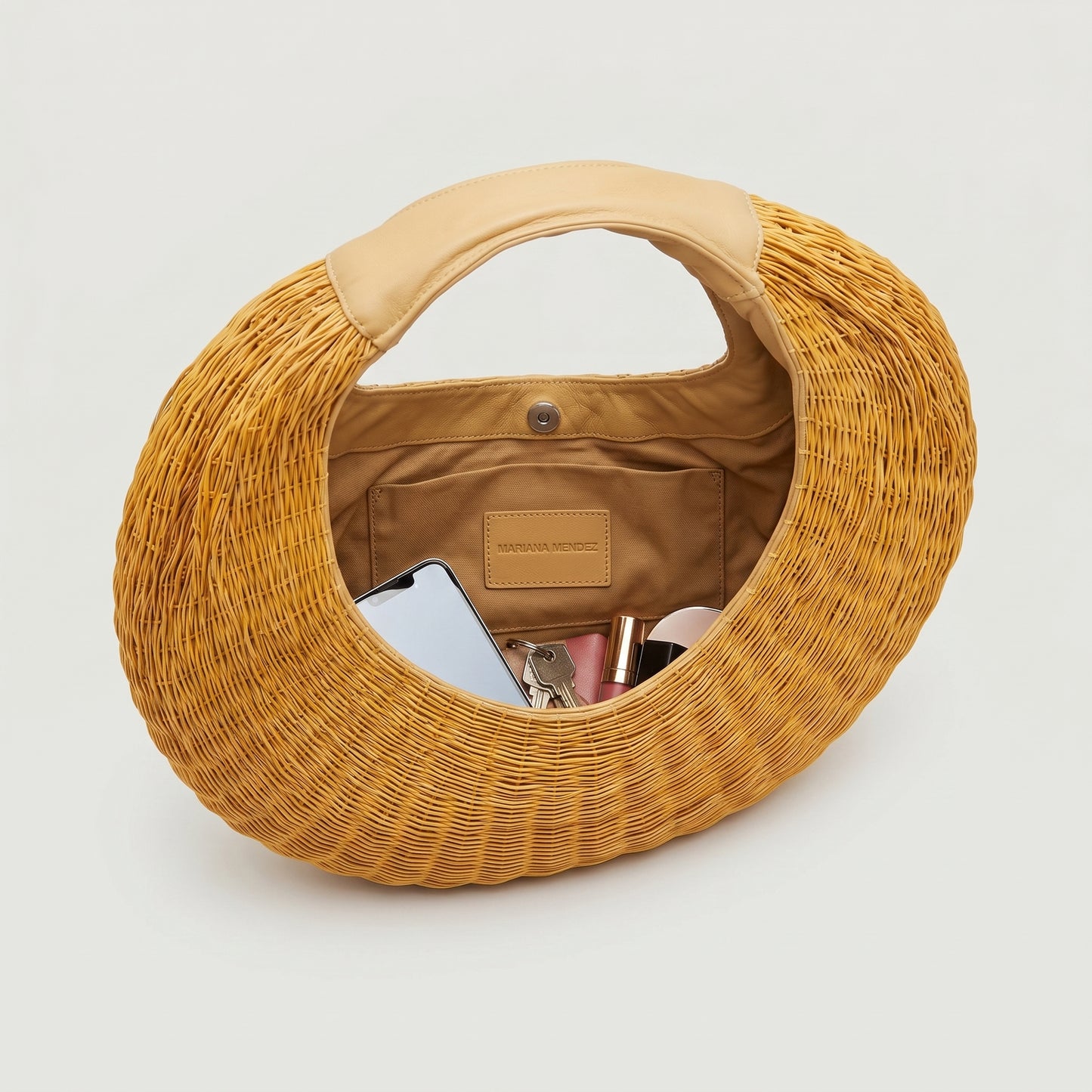 Yellow Woven Crescent Hobo Bag