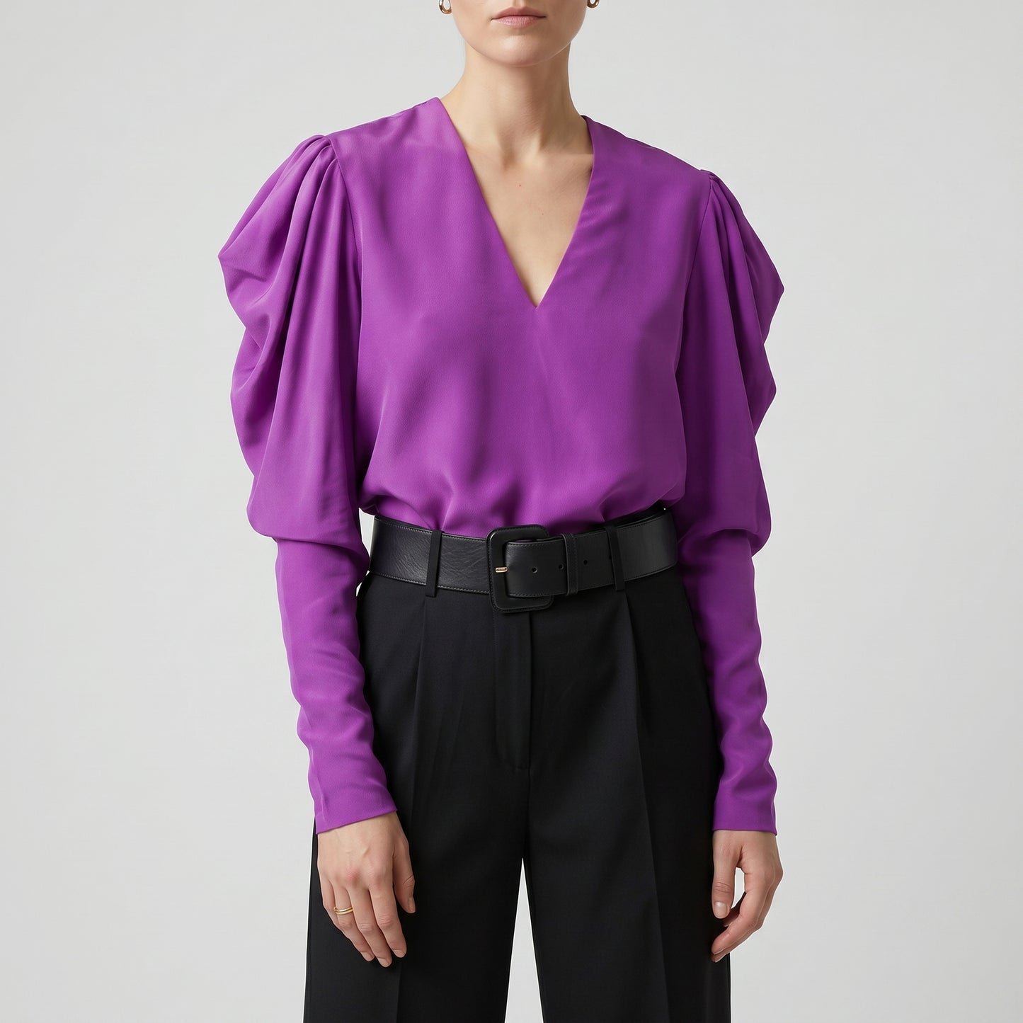 V-Neck Purple Silk Blouse