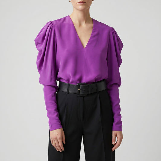V-Neck Purple Silk Blouse